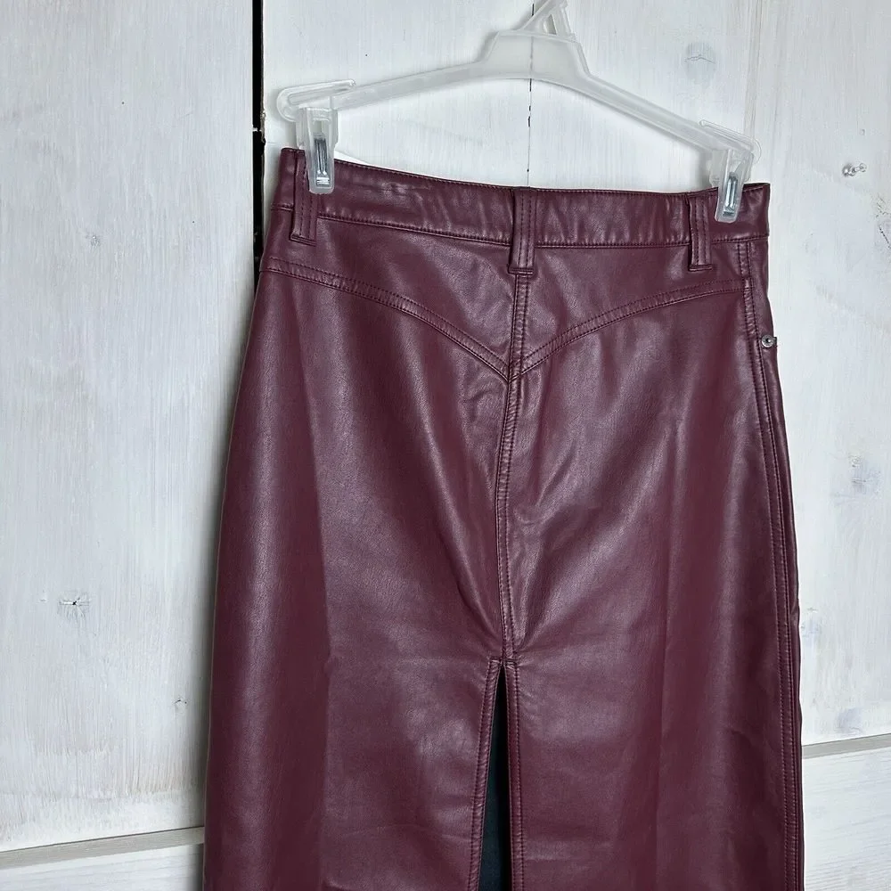 Free People Women's City Slicker Vegan‎ Leather Maxi Skirt Red Wine Size 0 NWT